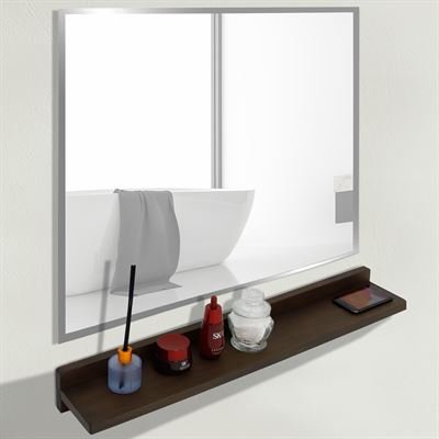 30" Rustic Wood Wireless Charging Shelf and Frameless Mirror Set