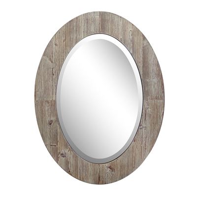 24" Oval Wood Grain Frame Mirror in Antique White Finish