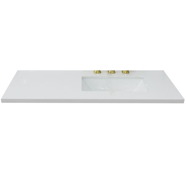 43 in. White Quartz Top with Single White Ceramic Rectangular Right Sink