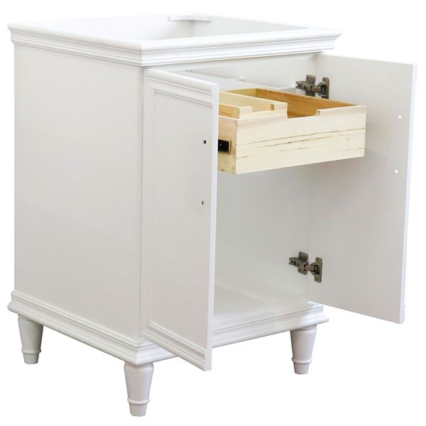 24" Single Vanity in White Finish- Cabinet Only- Black Handles