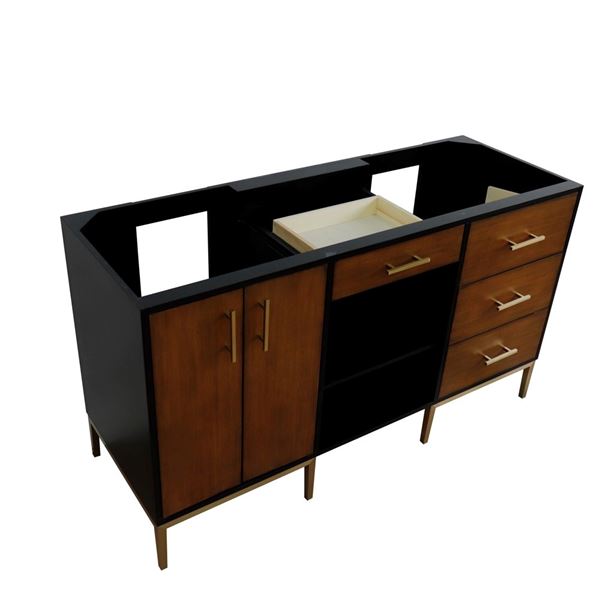 60 in. Double Vanity in Walnut and Black Finish - Cabinet Only