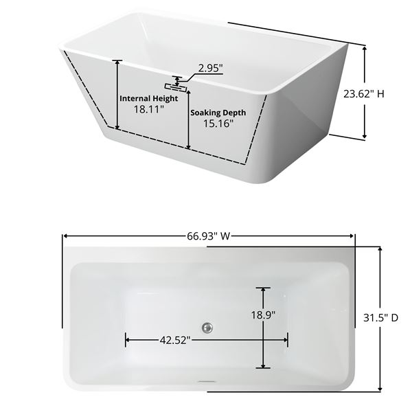 67 in. Freestanding Acrylic Bathtub in Glossy White