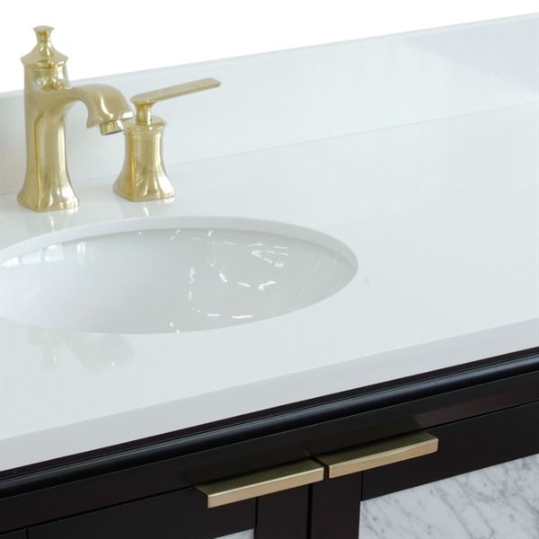 43 in. White Quartz Top with Single White Ceramic Oval Left Sink