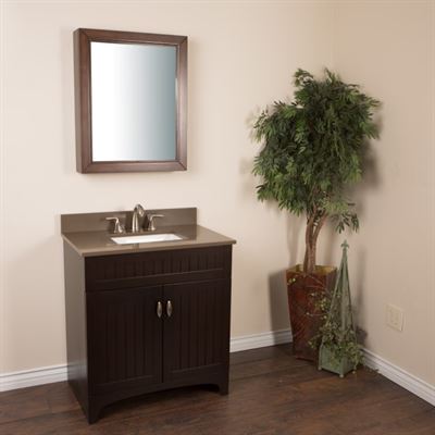 32 in Single sink vanity in sable walnut with quartz top in Taupe
