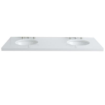 61 in. White Quartz Top with Double White Ceramic Oval Sinks