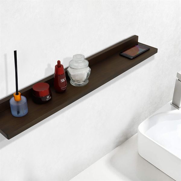 24" Rustic Wood Wireless Charging Shelf and Frameless Mirror Set