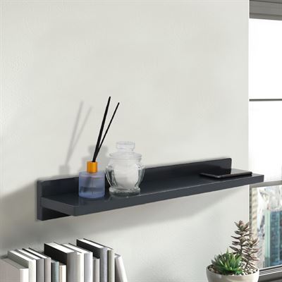 24 in. Wireless Charging Shelf, 15W/3A Charging, 78 in. 3A Cable, Solid Rubber Wood - Dark Gray Finish