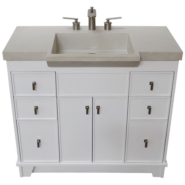 39 in Single Sink Vanity white Finish in sandy white concrete Top