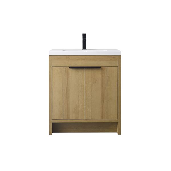 30 in. Single Vanity in Natural Oak finish with Solid Surface Resin White Sink
