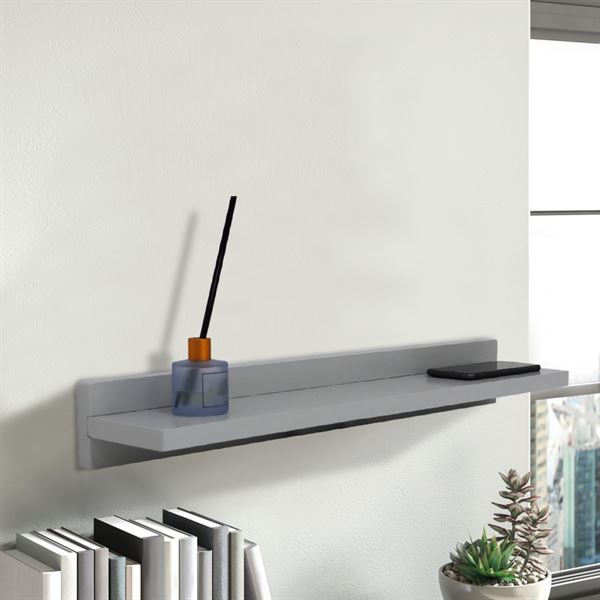 24 in. Wireless Charging Shelf, 15W/3A Charging, 78 in. 3A Cable, Solid Rubber Wood - Light Gray Finish