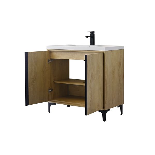 36 in. Single Vanity in Natural Oak finish with Solid Surface Resin White Sink