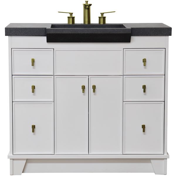 39 in Single Sink Vanity White Finish in Black Concrete Top and Gold Hardware