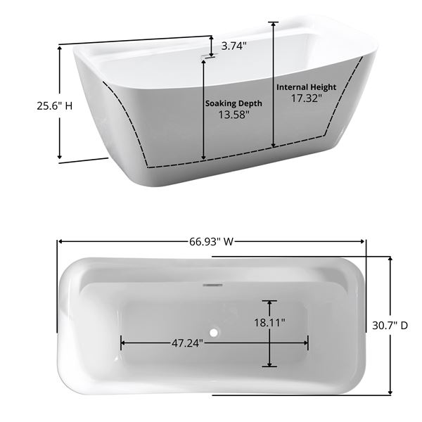 67 in. Freestanding Acrylic Bathtub in Glossy White