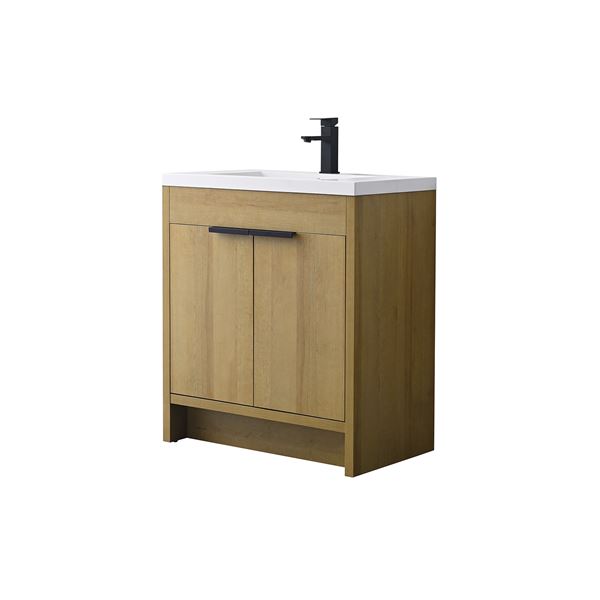 30 in. Single Vanity in Natural Oak finish with Solid Surface Resin White Sink