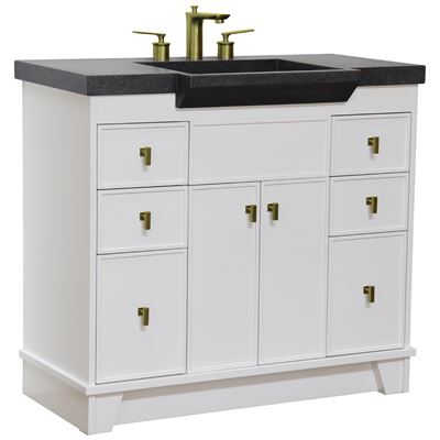 39 in Single Sink Vanity White Finish in Black Concrete Top and Gold Hardware