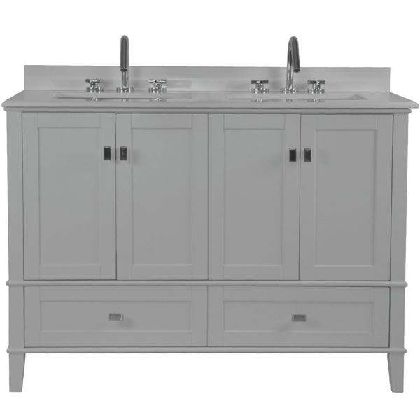 Aurora 49 in. Double Vanity in Light Gray with White Engineered Stone Top