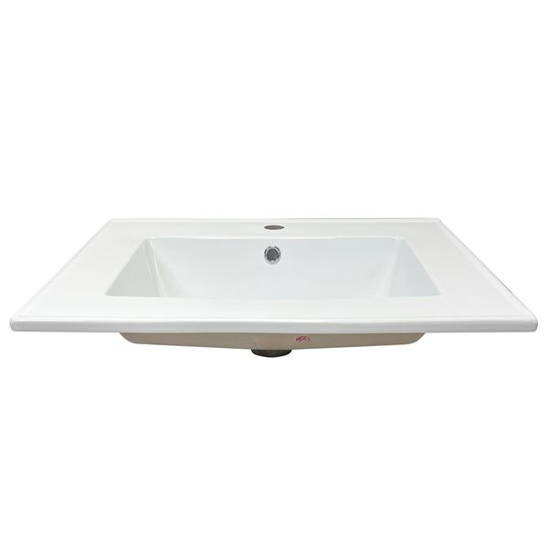 25 in. Single Sink Vitreous China Top with Single Faucet Hole