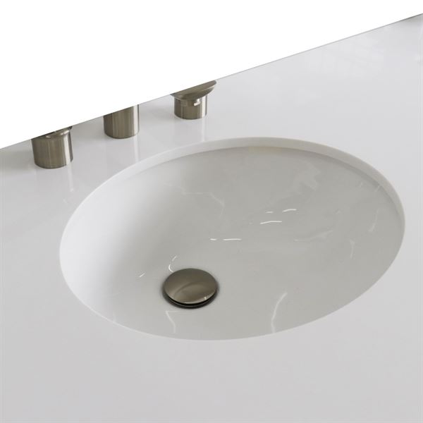 61 in. White Quartz Top with Double White Ceramic Oval Sinks