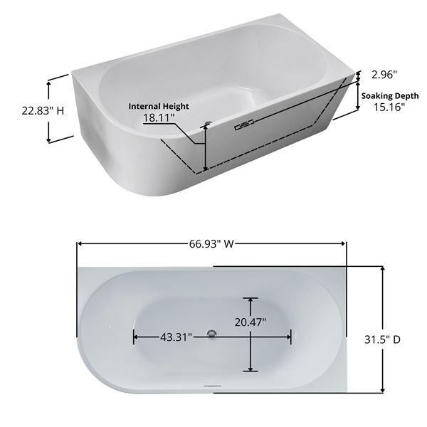 67 in. Freestanding Acrylic Bathtub in Glossy White