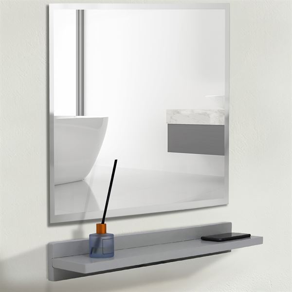 24" Light Gray Wireless Charging Shelf and Frameless Mirror Set