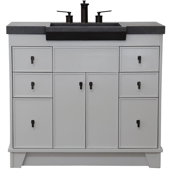 39 in Single Sink Vanity Light Gray Finish in Black Concrete Top with Black Hardware