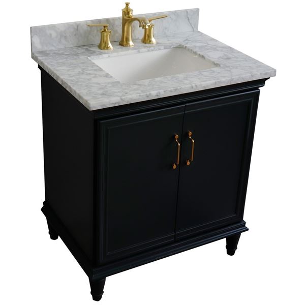 31" Single vanity in Dark Gray finish with White Carrara and rectangle sink