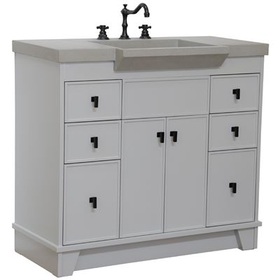 39 in Single Sink Vanity Light Gray Finish in Sandy White Concrete Top with Black Hardware