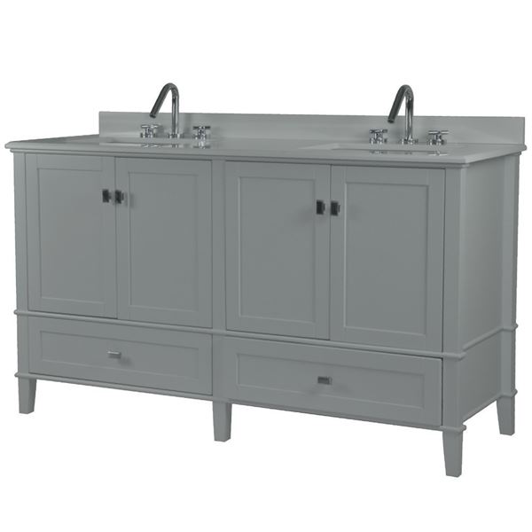 Aurora 61" DOUBLE VANITY IN L/GRAY WITH QUARTZ TOP