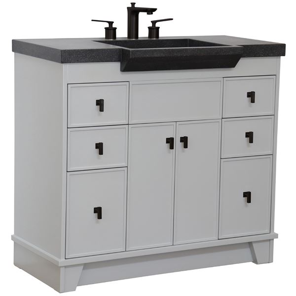 39 in Single Sink Vanity Light Gray Finish in Black Concrete Top with Black Hardware
