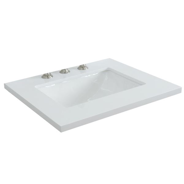 25 in. White Quartz Top with Single White Ceramic Rectangular Sink