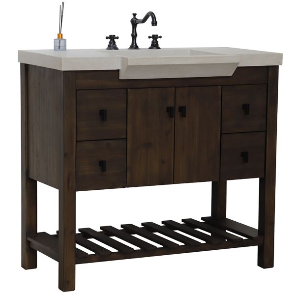 39 in Single Sink Vanity Rustic Wood Finish in sandy white concrete Top