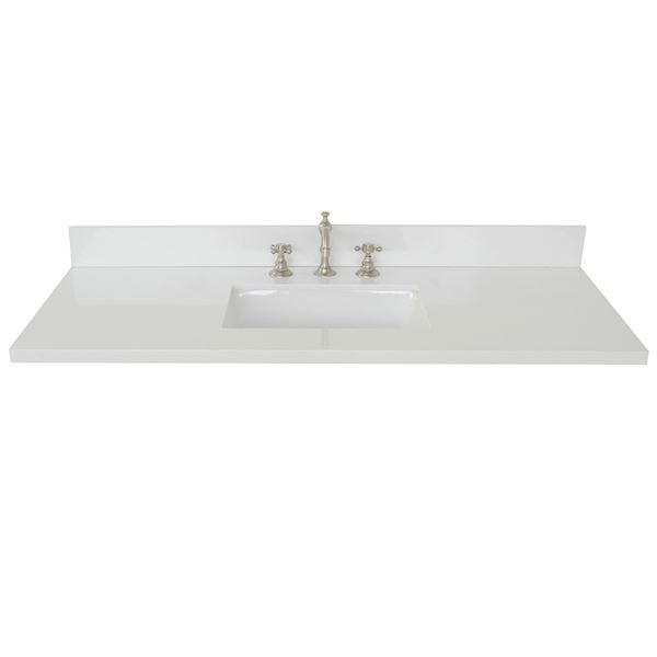 49 in. White Quartz Top with Single White Ceramic Rectangular Sink