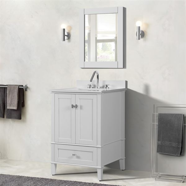 Aurora 25" SINGLE VANITY IN WHITE WITH QUARTZ TOP