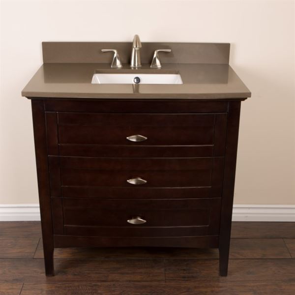 36 in Single sink vanity in sable walnut with quartz top in Taupe