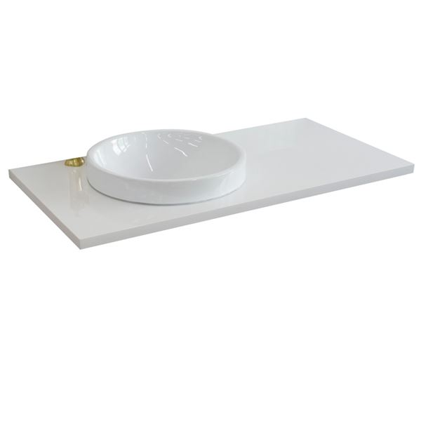 43 in. White Quartz Counter Top and Single Round Left Sink