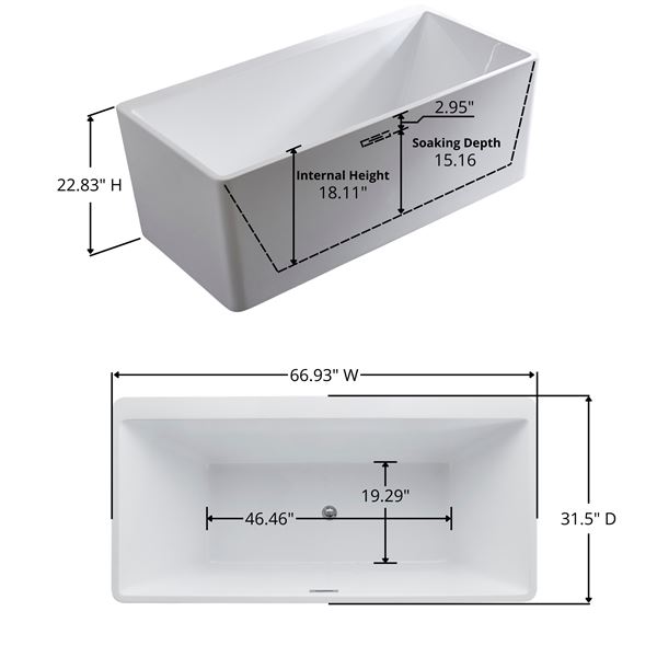 67 in. Freestanding Acrylic Bathtub in Glossy White