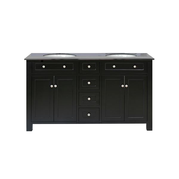 62 in Double sink vanity wood-black-Black Galaxy Top