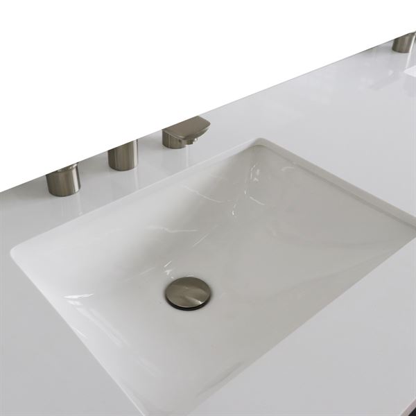 61 in. White Quartz Top with Double White Ceramic Rectangular Sinks