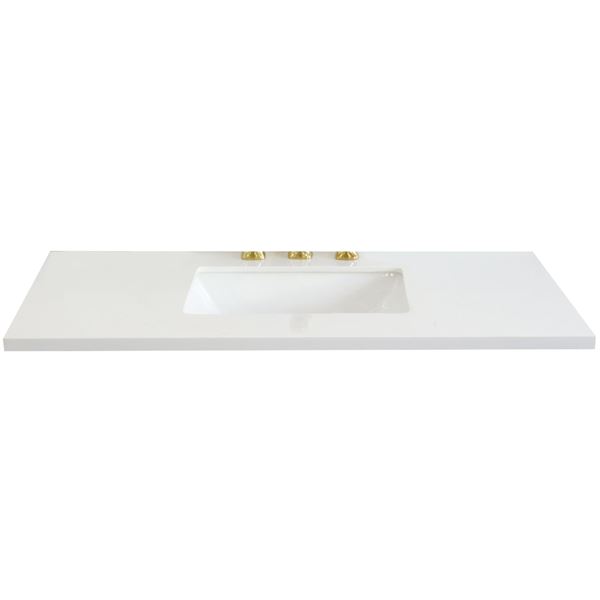 43 in. White Quartz Top with Single White Ceramic Rectangular Center Sink