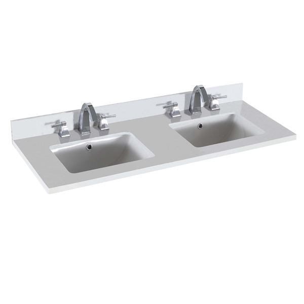 48" White quartz Top with White Ceramic Rectangular Sinks