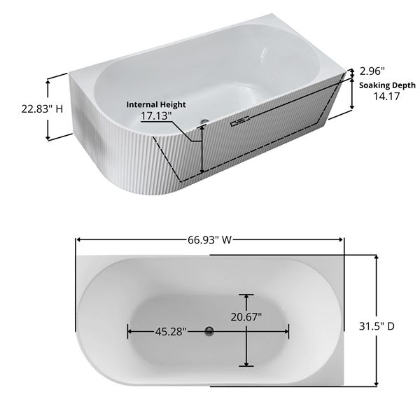 67 in. Freestanding Acrylic Bathtub in Glossy White