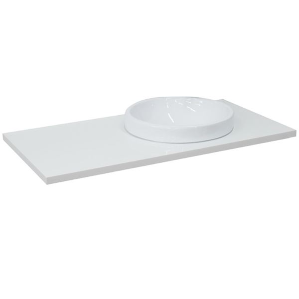 43" White quartz countertop and single round right sink