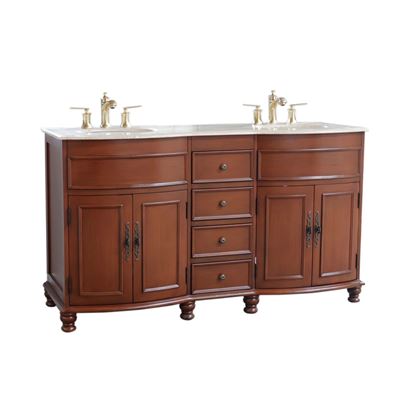 63 in Double sink vanity Walnut finish in Travertine top