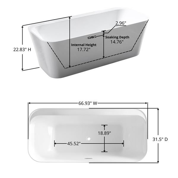 67 in. Freestanding Acrylic Bathtub in Glossy White