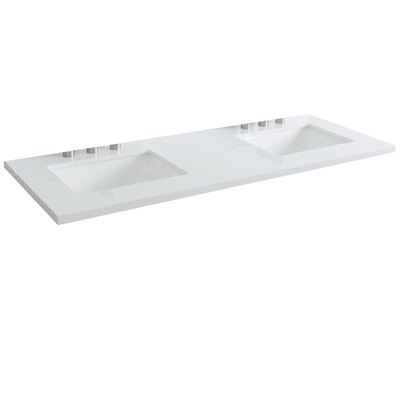 61 in. White Quartz Top with Double White Ceramic Rectangular Sinks