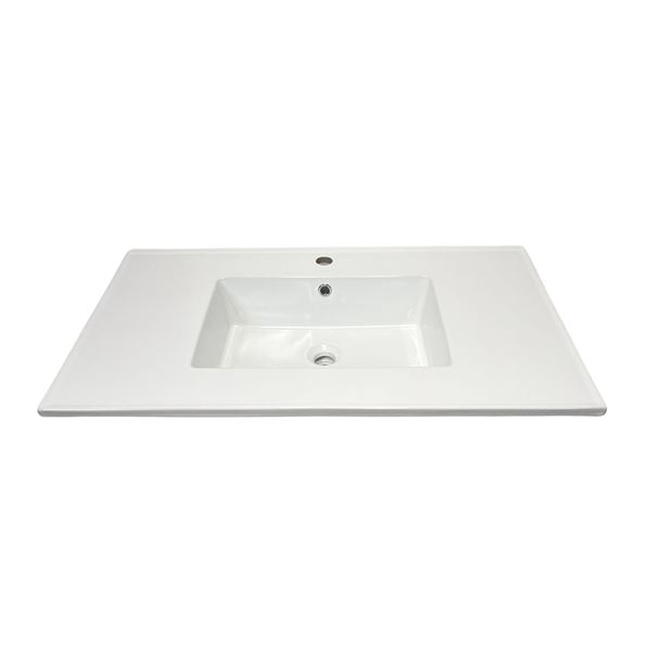 37 in. Single Sink Vitreous China Top with Single Faucet Hole