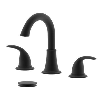 Karmel Double Handle Matte Black Widespread Bathroom Faucet with Drain Assembly with Overflow