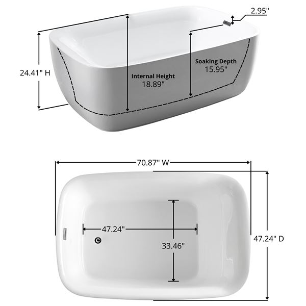 71 in. 2-person Freestanding Acrylic Bathtub in Glossy White