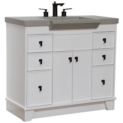 39 in Single Sink Vanity White Finish in Gray Concrete Top