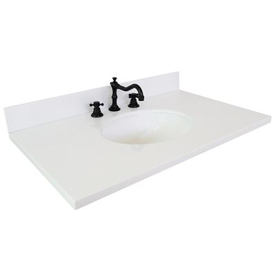 37 in. White Quartz Top with Single White Ceramic Oval Sink